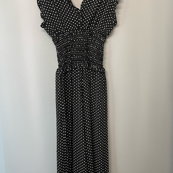 Max Studio Wide Leg Crepe Jumpsuit size XS black with white polka dots - Picture 5 of 7